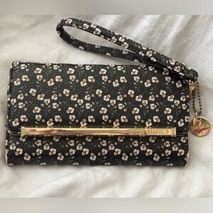 Steve Madden Black Floral Clutch Wristlet/Wallet